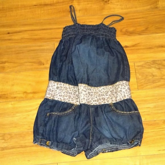 Denim sparkle cheetah animal shorts summer romper - Picture 2 of 3